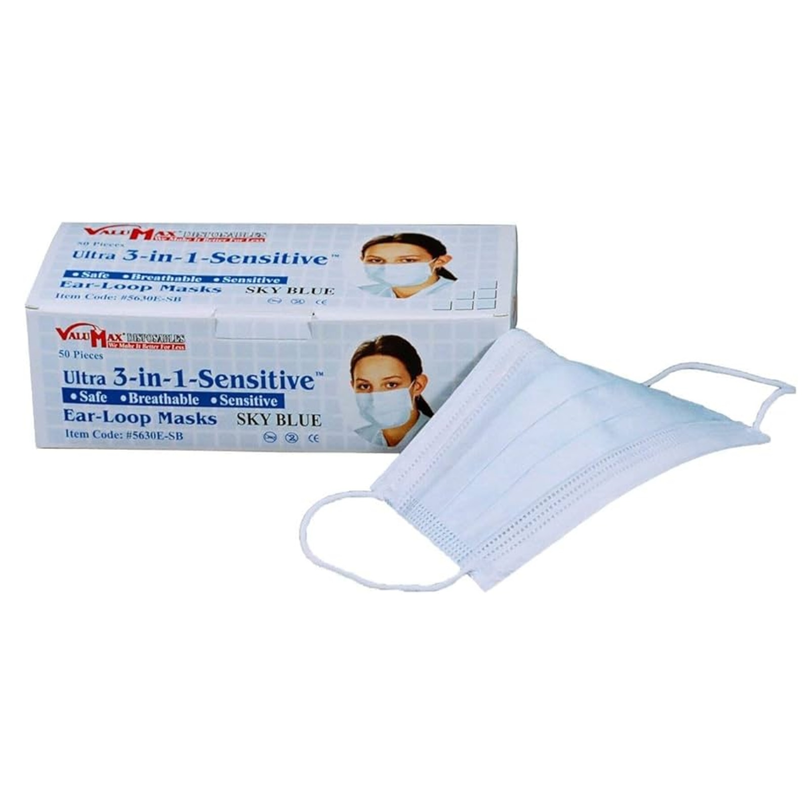 Ultra 3-in-1 Earloop Mask 50/Bx Blue, 5630E-SB product image