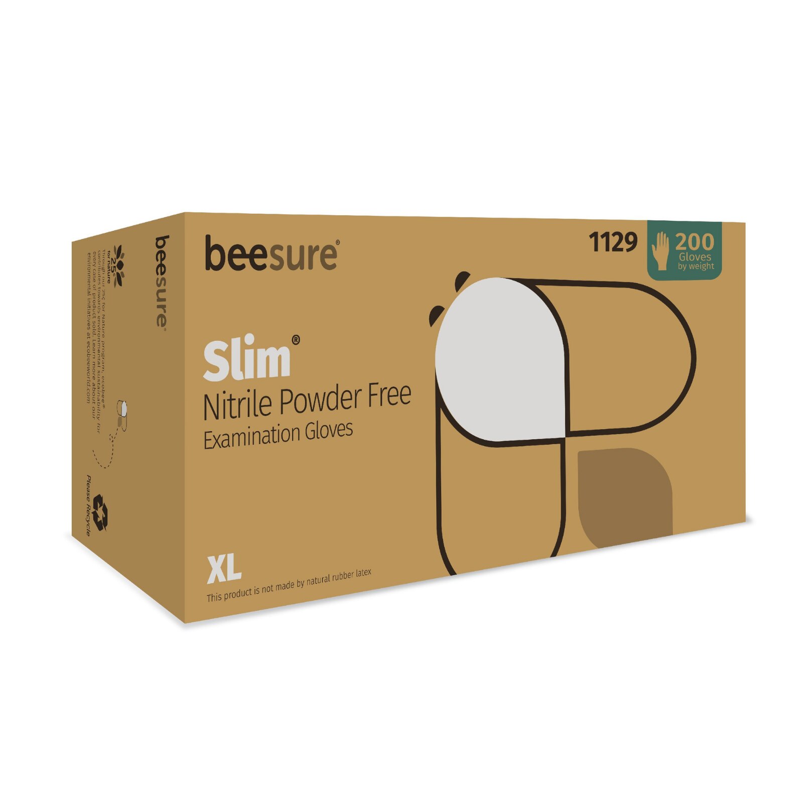 BeeSure Slim Nitrile Examination Gloves, Powder-Free, Extra Large, Soft White, 200/Box, 1129 product image