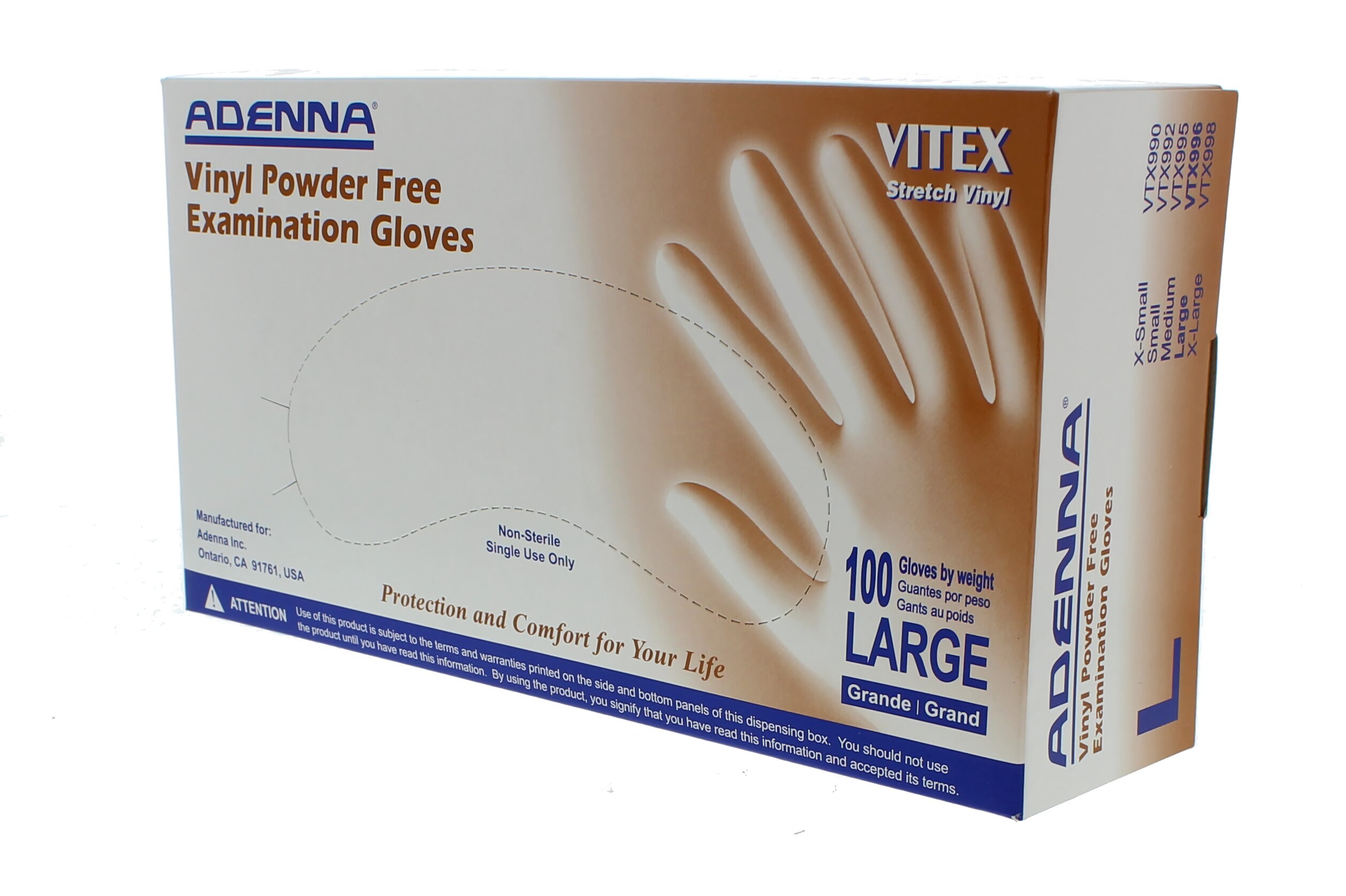 Vinyl PF Exam Gloves 100/Bx Large, VPF236 product image