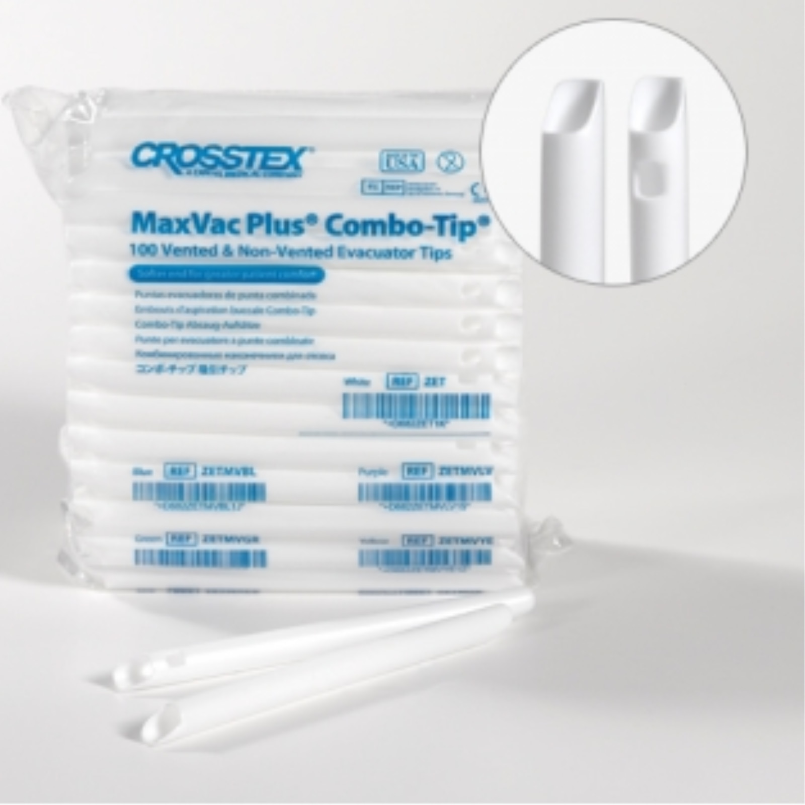 MaxVac Plus, High-Volume Evacuator Tips, White, 100/Pk, ZET product image