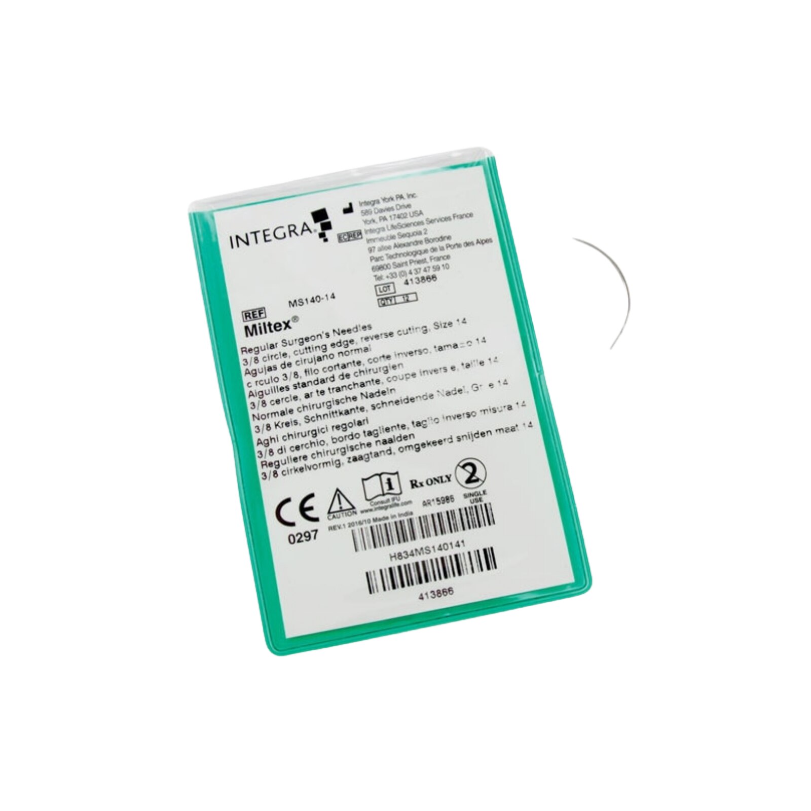 Surgical Needle Size 19 3/8 Circle Needle Stainless Steel Regular 12/Pk thumbnail 3