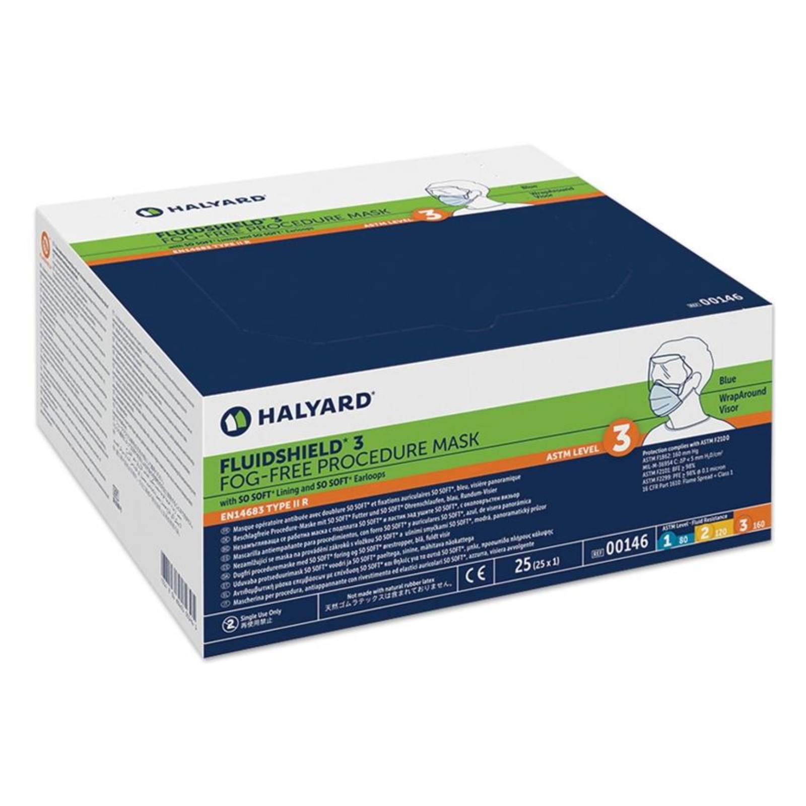 FLUIDSHIELD Level 3 Blue Mask w/SO SOFT Lining & Visor 25/Box thumbnail 2