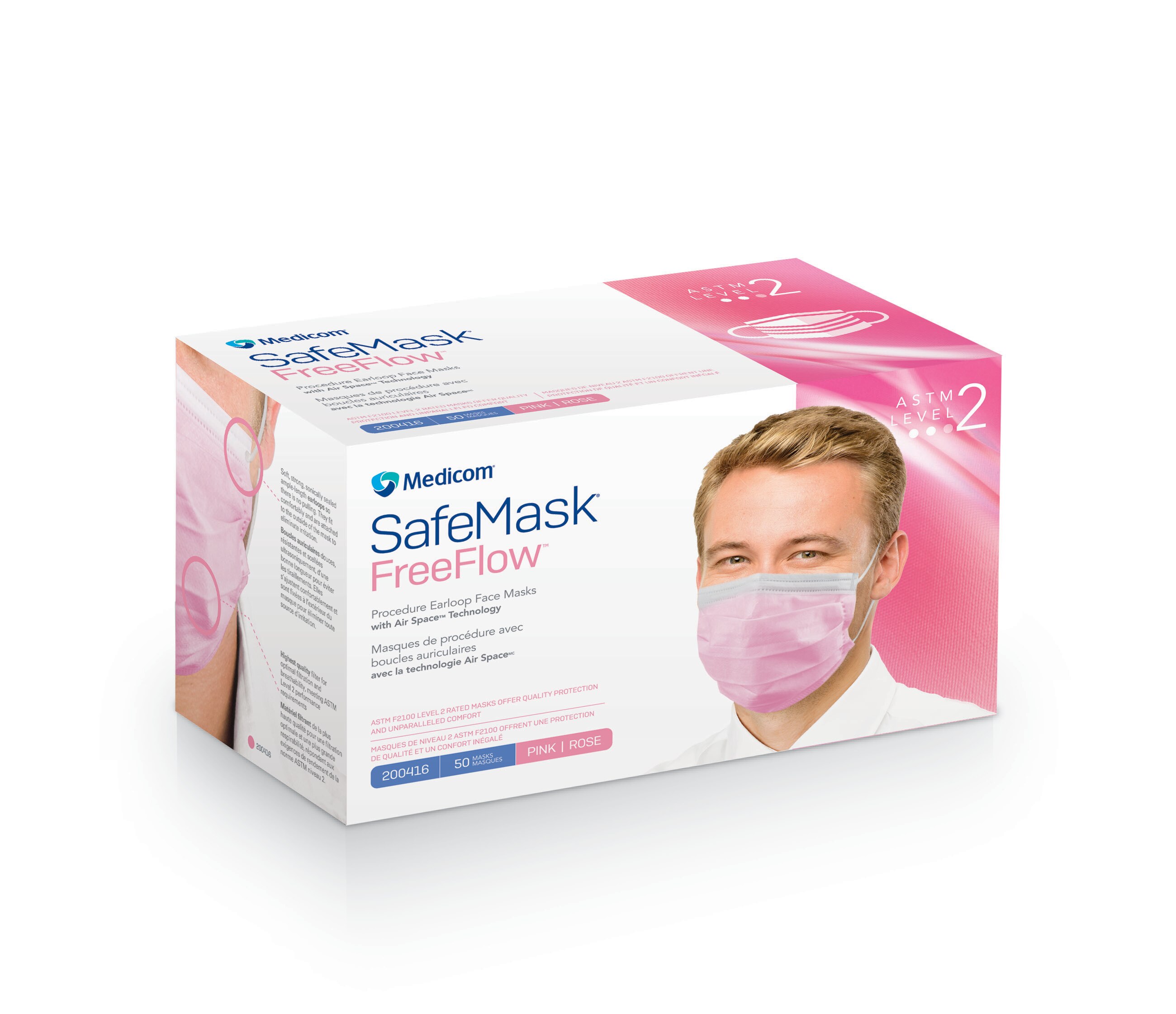 SafeMask FreeFlow Level-2 Masks 50/Bx Pink thumbnail 4