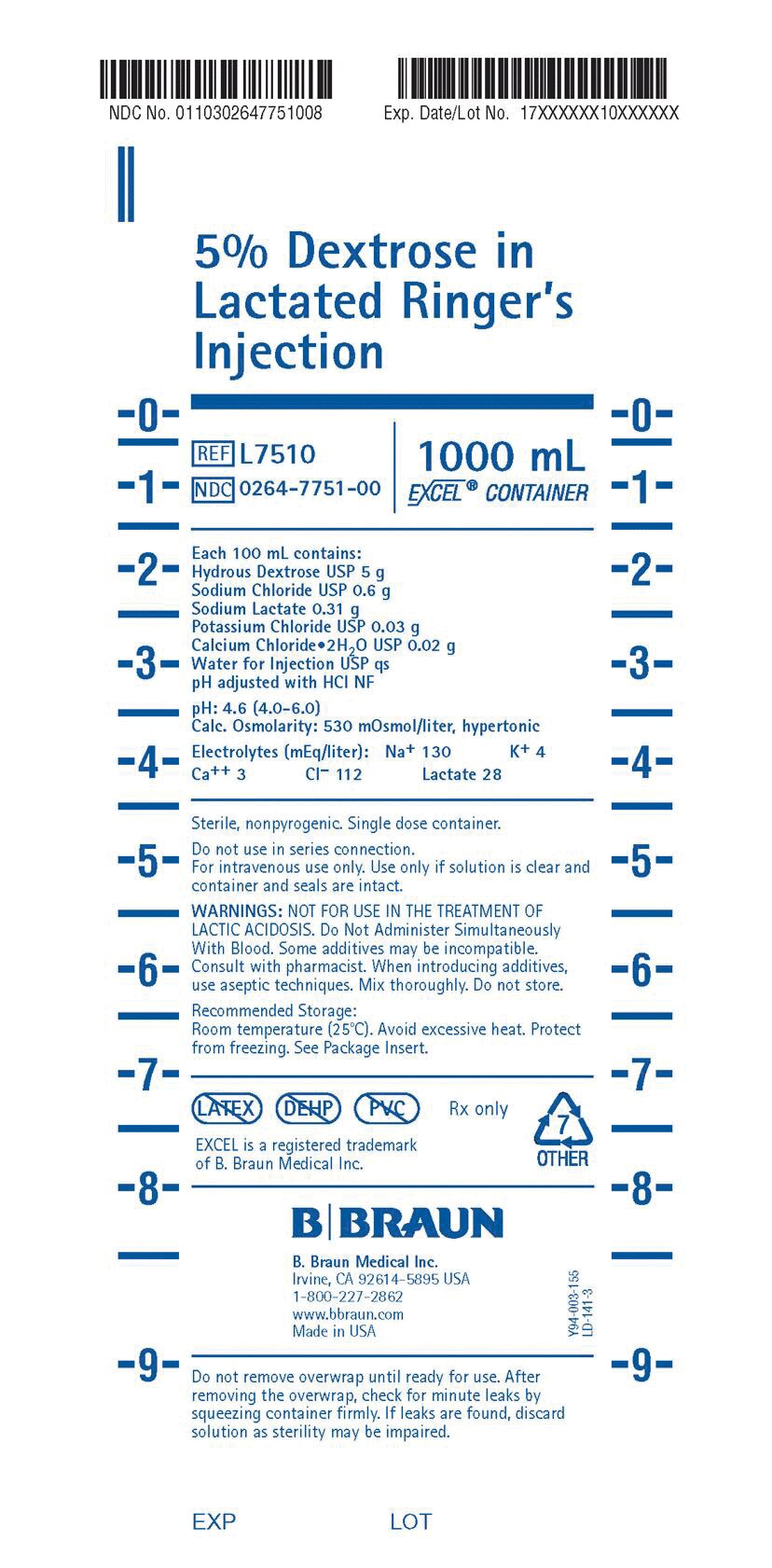 Injection Solution Dextrose 5%/Lactated Ringers 500mL Excel IV Container Ea thumbnail 3