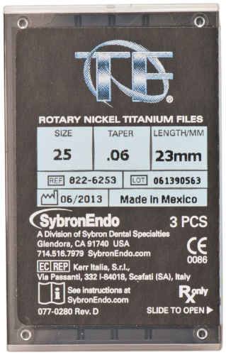 TF Twisted Nickel-Titanium Rotary File, 23 mm, 0.06 Taper, # 25, Red, 3/Pk, 822-6253 thumbnail 9