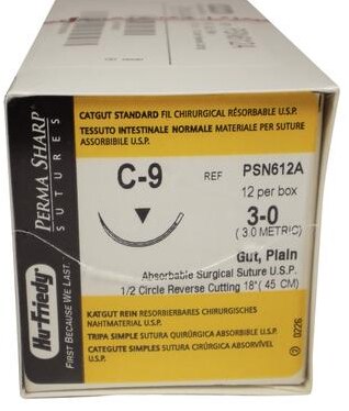 Perma Sharp Suture, Plain Gut, Absorbable, C-9, 3-0, 18", 12/Pk, PSN612A thumbnail 9