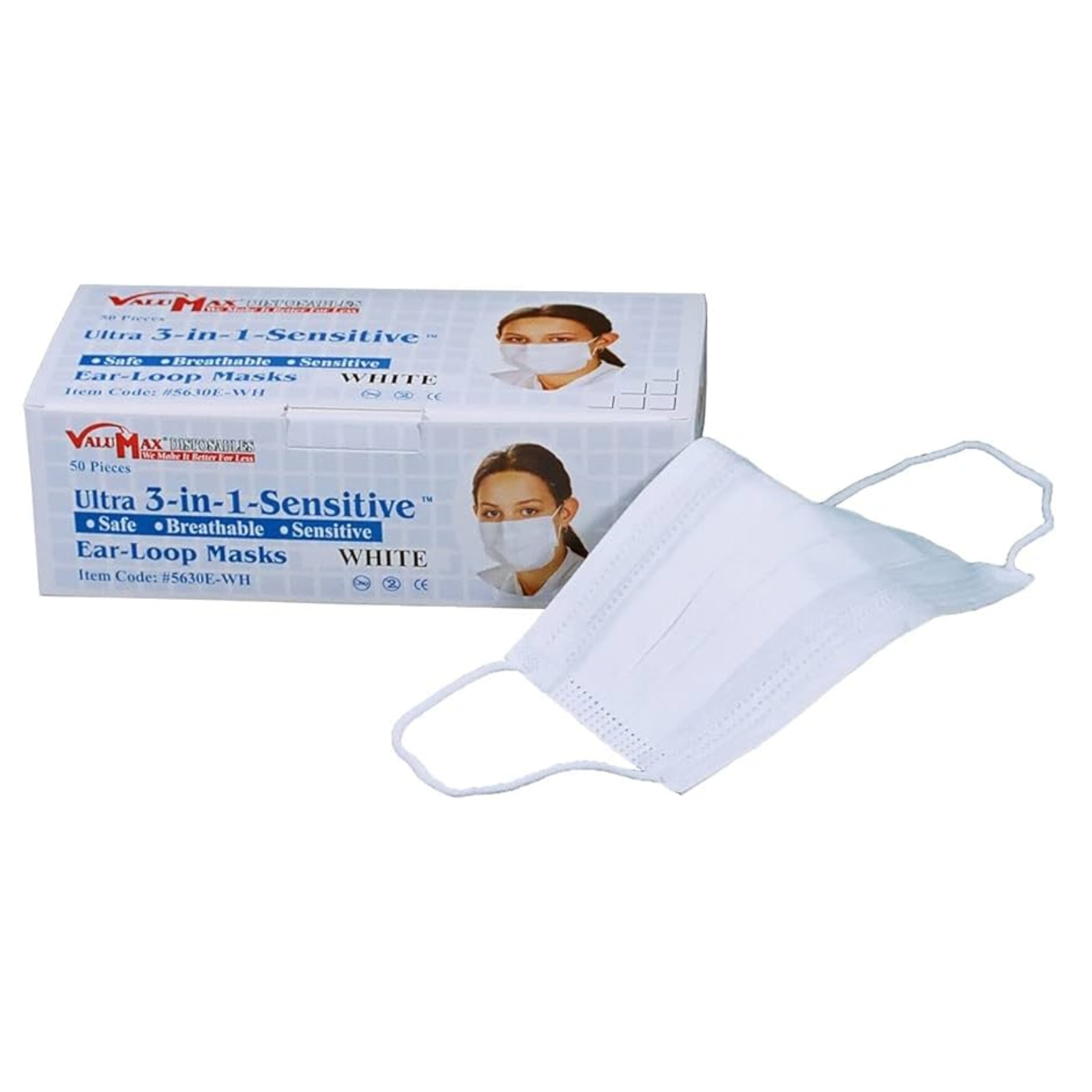 Ultra 3-in-1 Earloop Mask 50/Bx White, 5630E-WH thumbnail 3