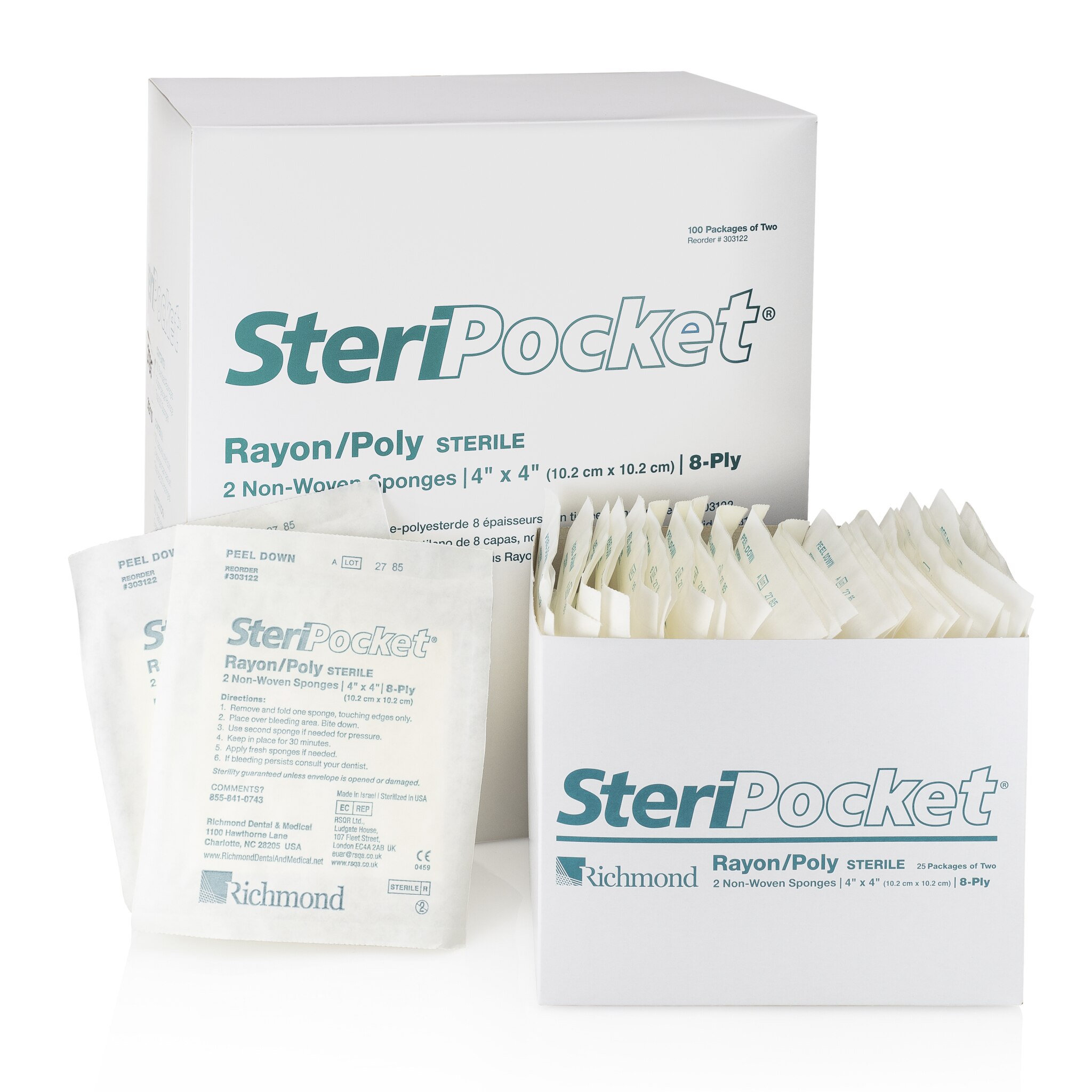 SteriPocket Rayon/Poly Non-Woven Sponges, Sterile, 8-Ply, 4" x 4", 100/Box x 2/Pk thumbnail 4