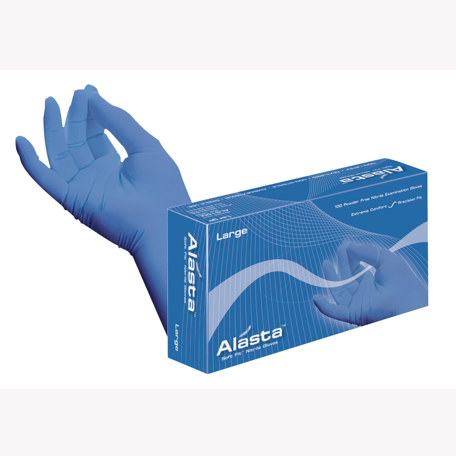 Alasta Soft Fit Nitrile Exam Gloves X-Small Blue Non-Sterile product image