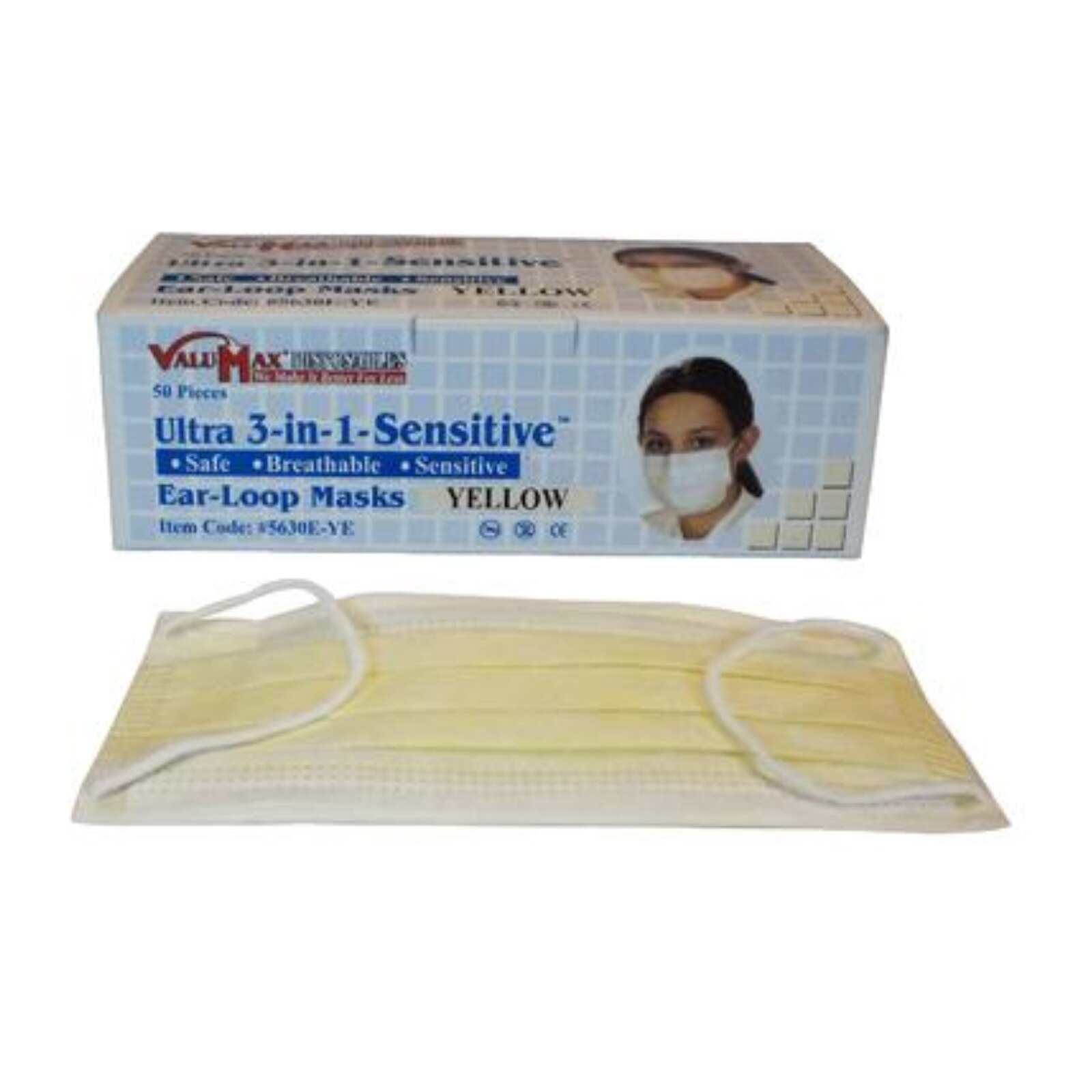 Ultra 3-in-1™ Procedural Yellow Pleated Ear Loop Face Mask ASTM Filtration Level 3 Box of 50 thumbnail 2